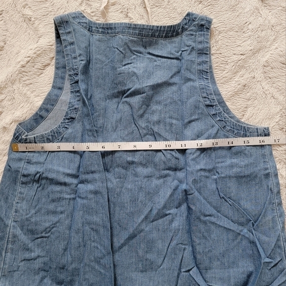 Loft 100% Cotton Blue Denim Style Lace Up Collar Sleeveless Dress XS - Picture 7 of 9